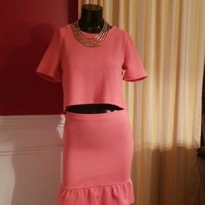 Coral crop top and skirt